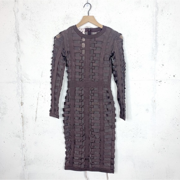House Of CB Long Sleeve Bandage Body Con Mesh Dress Size Small - Picture 1 of 10